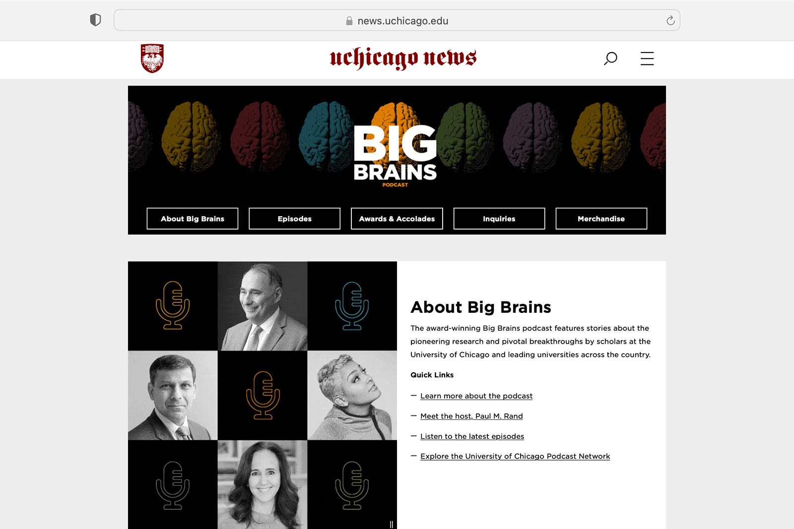 Big Brains Podcast website homepage